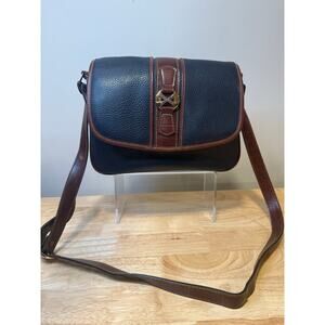 Carryland Women's Leather Crossbody Purse Navy & Brown Several Pockets JL